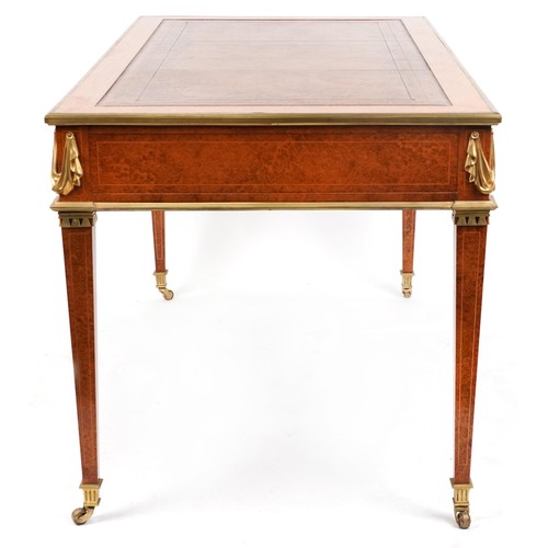 2014 - 19th century line inlaid amboyna Bureau plat  with ormolu mounts on tapering legs, impressed La Port... 