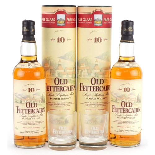 80 - Two bottles of Old Fettercairn Single Highland Malt whisky aged 10 years, with boxes and glasses