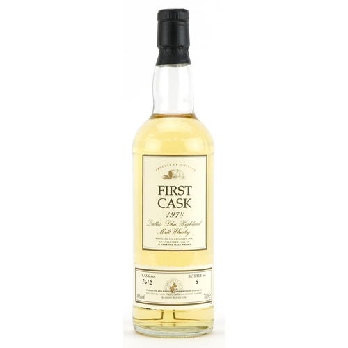 Bottle of First Cask 1978 Dallas Dhu Highland 15 Year Old Malt whisky, cask number 2612, bottle number 5