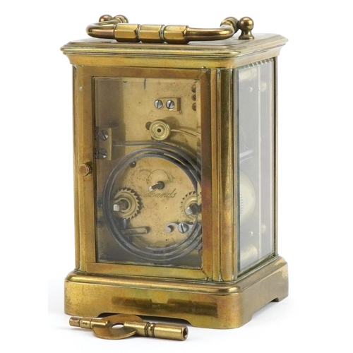 230 - Large 19th century brass cased carriage clock retailed by Thomas Rossell & Son of Paris with enamell... 