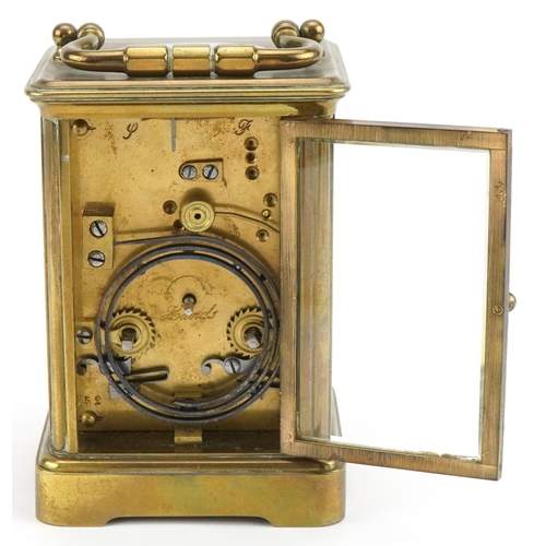 230 - Large 19th century brass cased carriage clock retailed by Thomas Rossell & Son of Paris with enamell... 