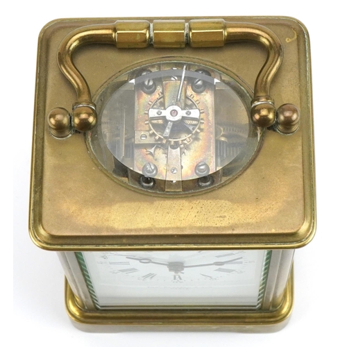 230 - Large 19th century brass cased carriage clock retailed by Thomas Rossell & Son of Paris with enamell... 