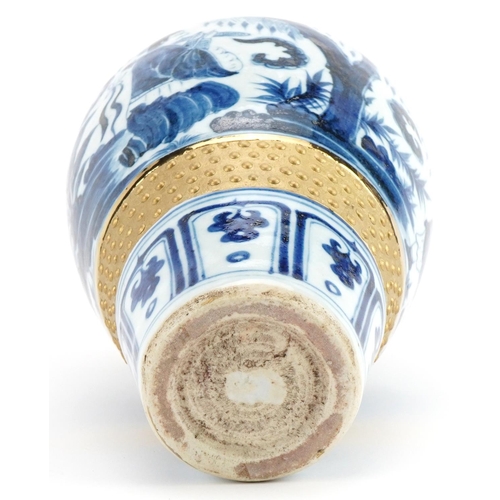 1185 - Chinese blue and white porcelain vase hand painted with figures in a forest, 24cm high