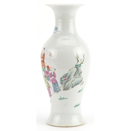 214 - Chinese porcelain baluster vase hand painted in the famille rose palette with mother and children in... 