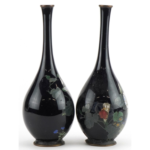 159 - Pair of Japanese cloisonne vases enamelled with flowers, each 24cm high