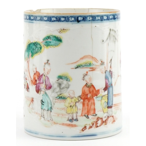 1133 - Chinese Canton export tankard hand painted in the famille rose palette with mother and children in a... 