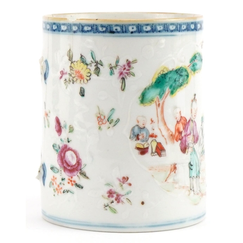 1133 - Chinese Canton export tankard hand painted in the famille rose palette with mother and children in a... 