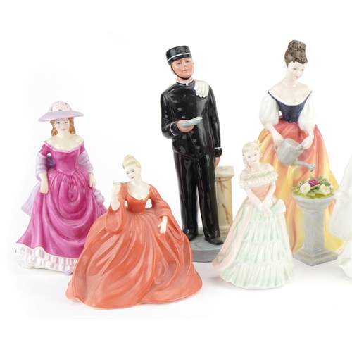 385 - Ten collectable figures and figurines including Royal Doulton Ritz Bellboy and Royal Doulton Alexand... 