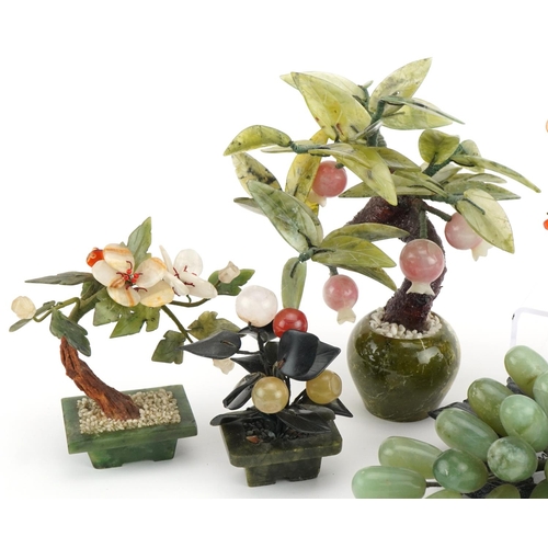 164 - Chinese hardstone and jade including four bonsai trees with planters, the largest 18cm wide