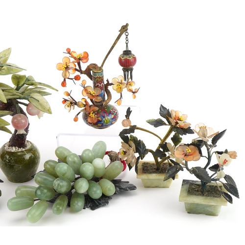 164 - Chinese hardstone and jade including four bonsai trees with planters, the largest 18cm wide