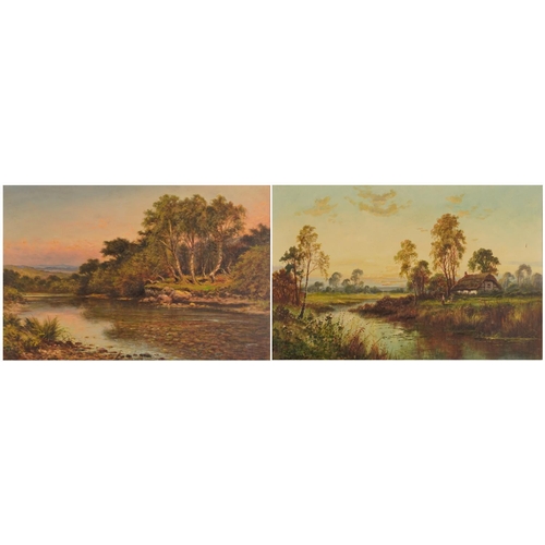 1021 - River scenes, matched pair of 19th/early 20th century oil on canvases, one signed L Richards, mounte... 