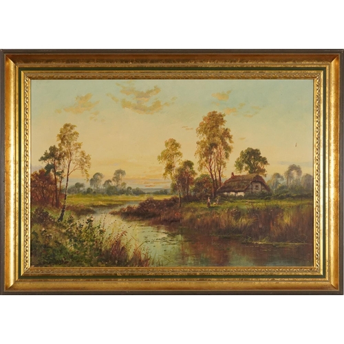 1021 - River scenes, matched pair of 19th/early 20th century oil on canvases, one signed L Richards, mounte... 