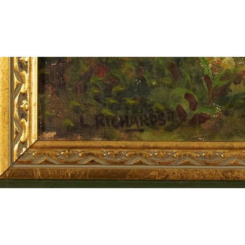 1021 - River scenes, matched pair of 19th/early 20th century oil on canvases, one signed L Richards, mounte... 