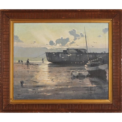 1019 - David Cheadle - Flotsam of war, signed oil on board, inscribed verso, mounted and framed, 49.5cm x 4... 