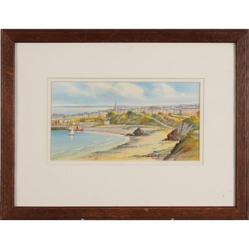 1302 - Thomas H Victor - Cornish coastal town scene, signed watercolour, inscribed verso, mounted, framed a... 