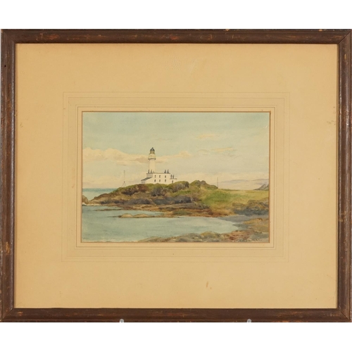 236 - Henry Reid Inman - The Lighthouse, Turnberry, signed watercolour, details verso, mounted, framed and... 