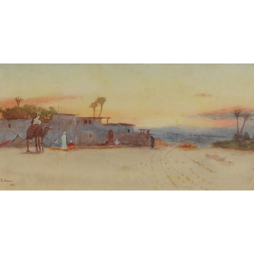 34 - D Veaco 1911 - Outskirts of town in North Africa, signed watercolour, mounted, framed and glazed, 23... 