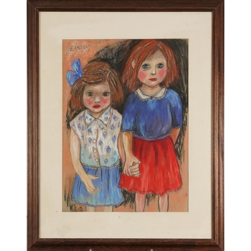 1248 - Circle of Joan Eardley - Sunday Best, pastel, mounted, framed and glazed, 44.5cm x  32.5cm excluding... 