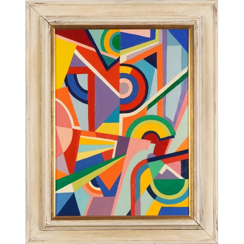 18 - Style of James Daugherty - Abstract composition, oil on canvas board, mounted and framed, 45.5cm x 3... 