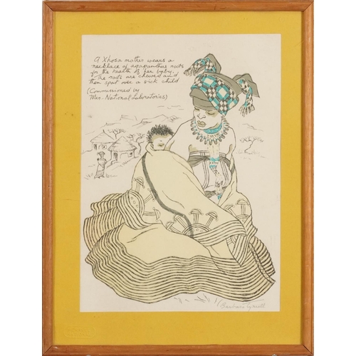 1318 - Barbara Tyrrell - Mother and child, two pictures, one gouache and one lithograph signed by the artis... 