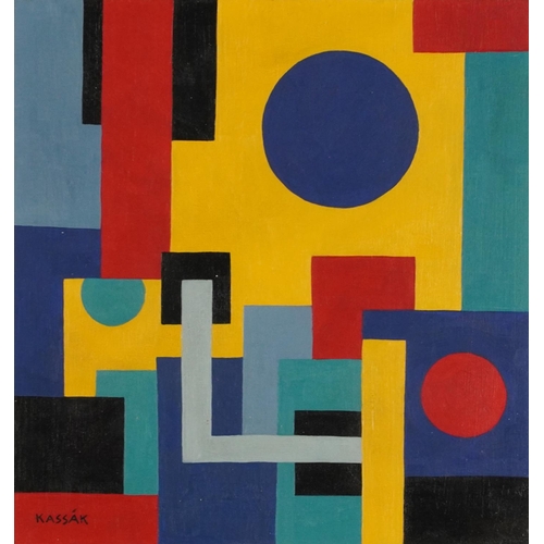 90 - Style of Lajos Kassak - Abstract composition, Hungarian Cubist school oil on Masonite, mounted, fram... 