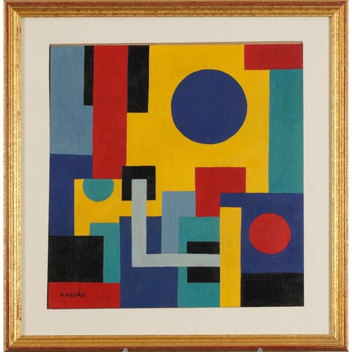 90 - Style of Lajos Kassak - Abstract composition, Hungarian Cubist school oil on Masonite, mounted, fram... 