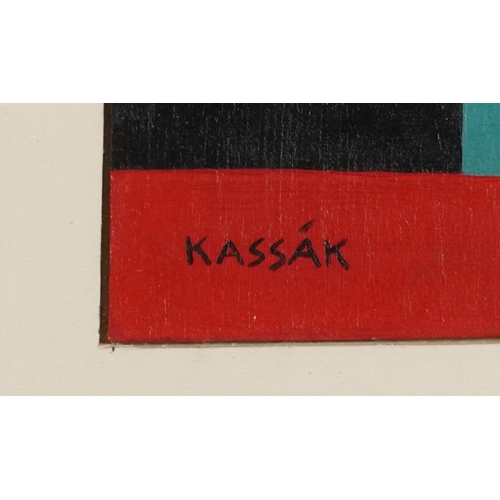 90 - Style of Lajos Kassak - Abstract composition, Hungarian Cubist school oil on Masonite, mounted, fram... 