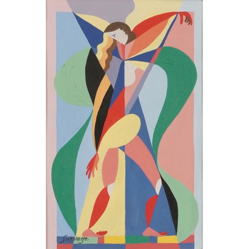 1353 - Manner of Leopold Survage - Abstract composition, stylised dancer, Cubist school gouache, mounted, f... 