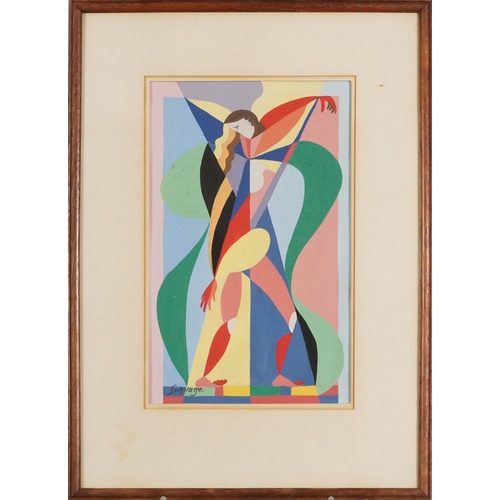 1353 - Manner of Leopold Survage - Abstract composition, stylised dancer, Cubist school gouache, mounted, f... 