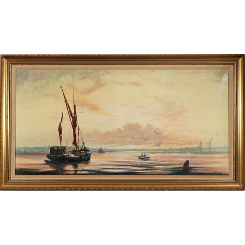 1033 - S Corton - Malden Estuary, oil on canvas with Freda Montague Gallery insurance valuation, mounted an... 