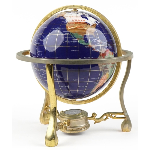 1285 - Specimen table globe with bronzed mounts and compass under tier, 33cm high