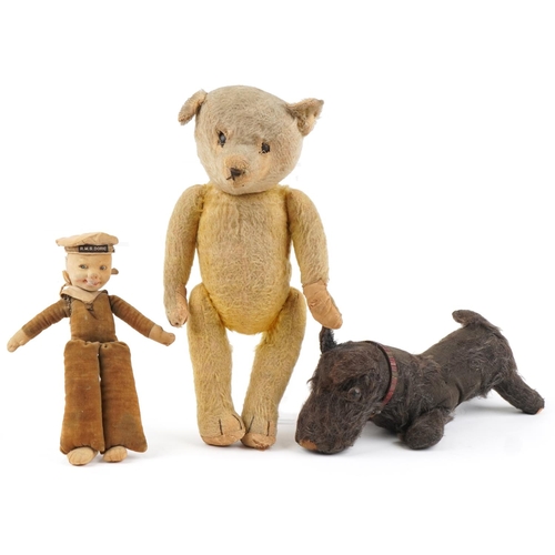 1363 - Vintage toys including Nora Wellings sailor and golden straw filled teddy bear with jointed limbs, t... 