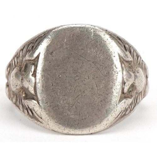 497 - Polish military World War II silver signet ring housed in a silk and velvet lined fitted box