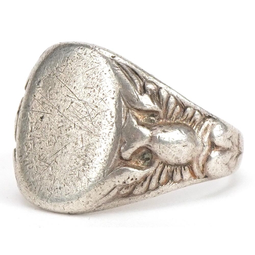 497 - Polish military World War II silver signet ring housed in a silk and velvet lined fitted box