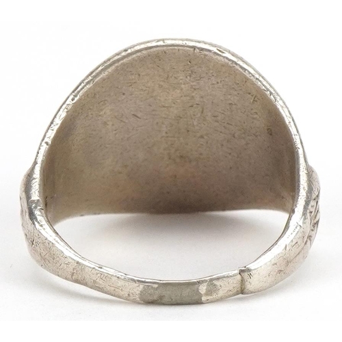 497 - Polish military World War II silver signet ring housed in a silk and velvet lined fitted box