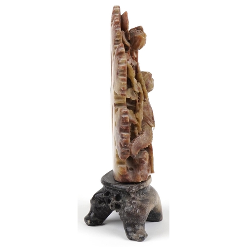 1148 - Chinese soapstone carving of a phoenix amongst flowers, 24cm high