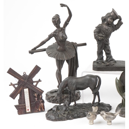 1220 - Bronzed figures and animals including Heredities examples, the largest 31cm high