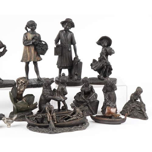 1220 - Bronzed figures and animals including Heredities examples, the largest 31cm high