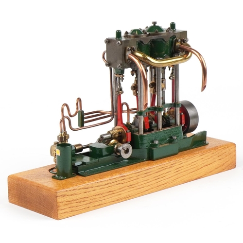 1368 - Scratch built steam beam engine on wooden block base, 30.5cm in length