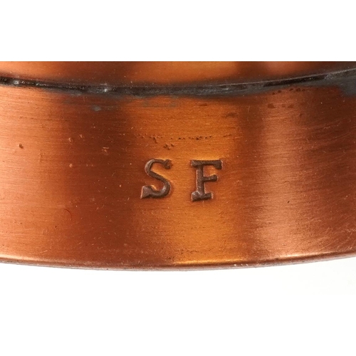 31 - Sam Fanaroff, Arts & Crafts style copper and brass centre bowl, impressed SF around the rim, 28.5cm ... 