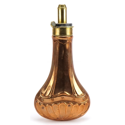 463 - 19th century James Dixon & Sons of Sheffield copper and brass powder flask, 20cm in length