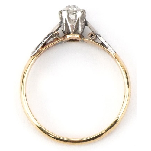 2164 - 18ct gold and platinum old cut diamond solitaire ring, the diamond approximately 0.35 carat, size L,... 