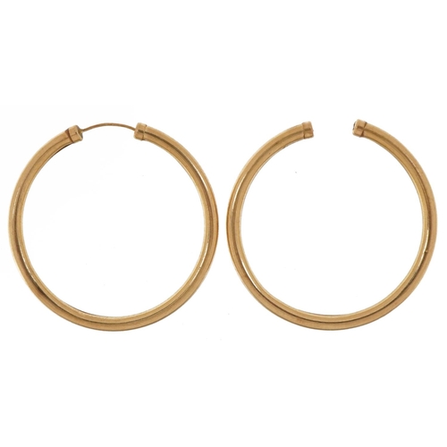 2614 - Pair of 9ct gold Gypsy hoop earrings, 4cm in diameter, 2.4g