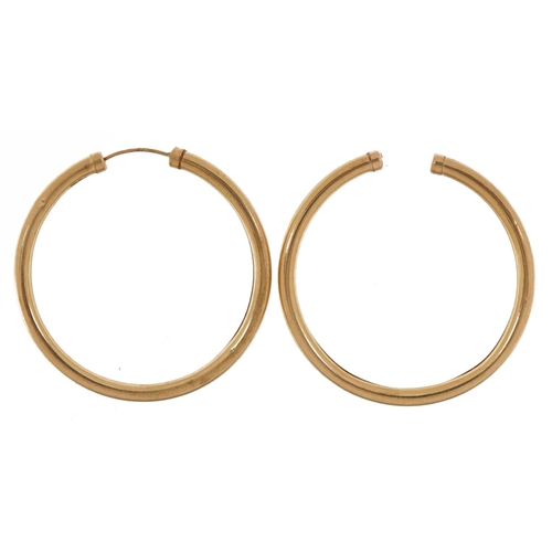 2614 - Pair of 9ct gold Gypsy hoop earrings, 4cm in diameter, 2.4g