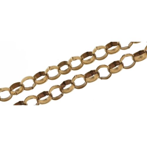 2606 - 9ct gold Belcher link necklace, 54cm in length, 16.3g