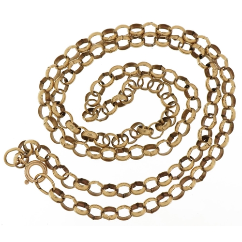 2606 - 9ct gold Belcher link necklace, 54cm in length, 16.3g