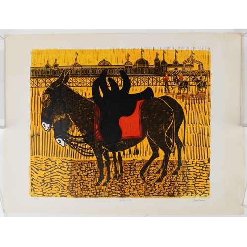 54 - Robert Tavener - Donkey and Pier, screen print, limited edition 27/50, unframed, 79cm x 59.5cm