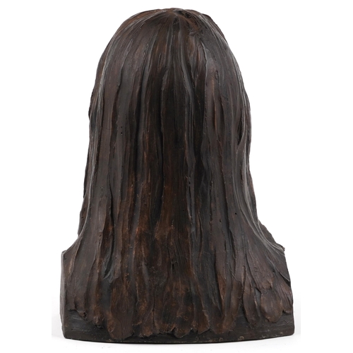 1234 - Mid century style bronzed bust of a young female, 41cm high