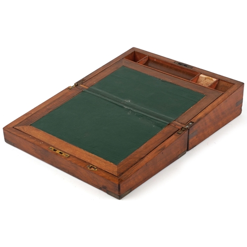 1093 - Victorian mahogany writing slope with brass mounts and fitted interior, 13cm H x 35cm W x 23cm D