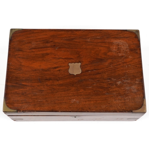 1093 - Victorian mahogany writing slope with brass mounts and fitted interior, 13cm H x 35cm W x 23cm D